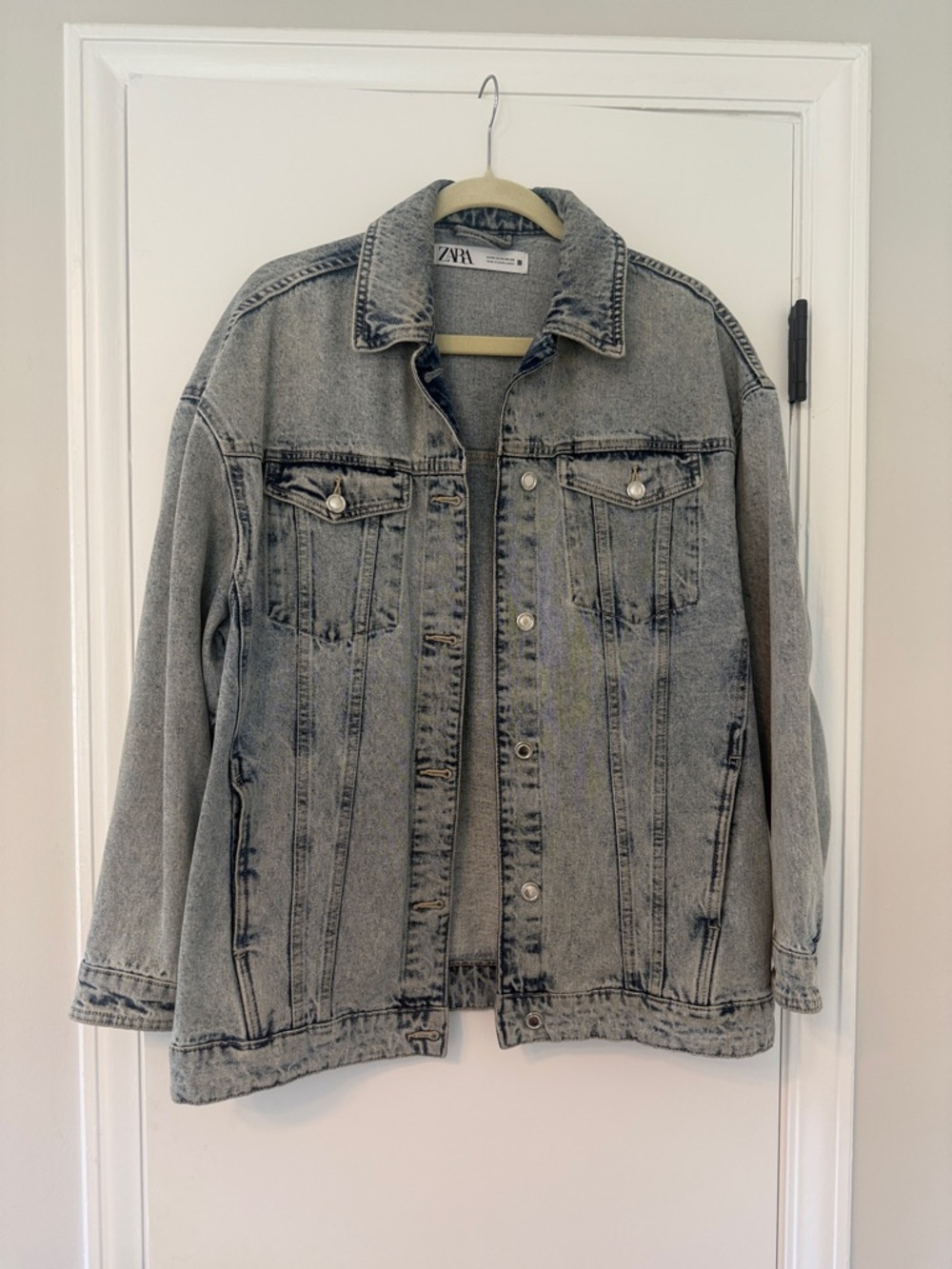 Zara Light Washed Gray Oversized Denim Jacket